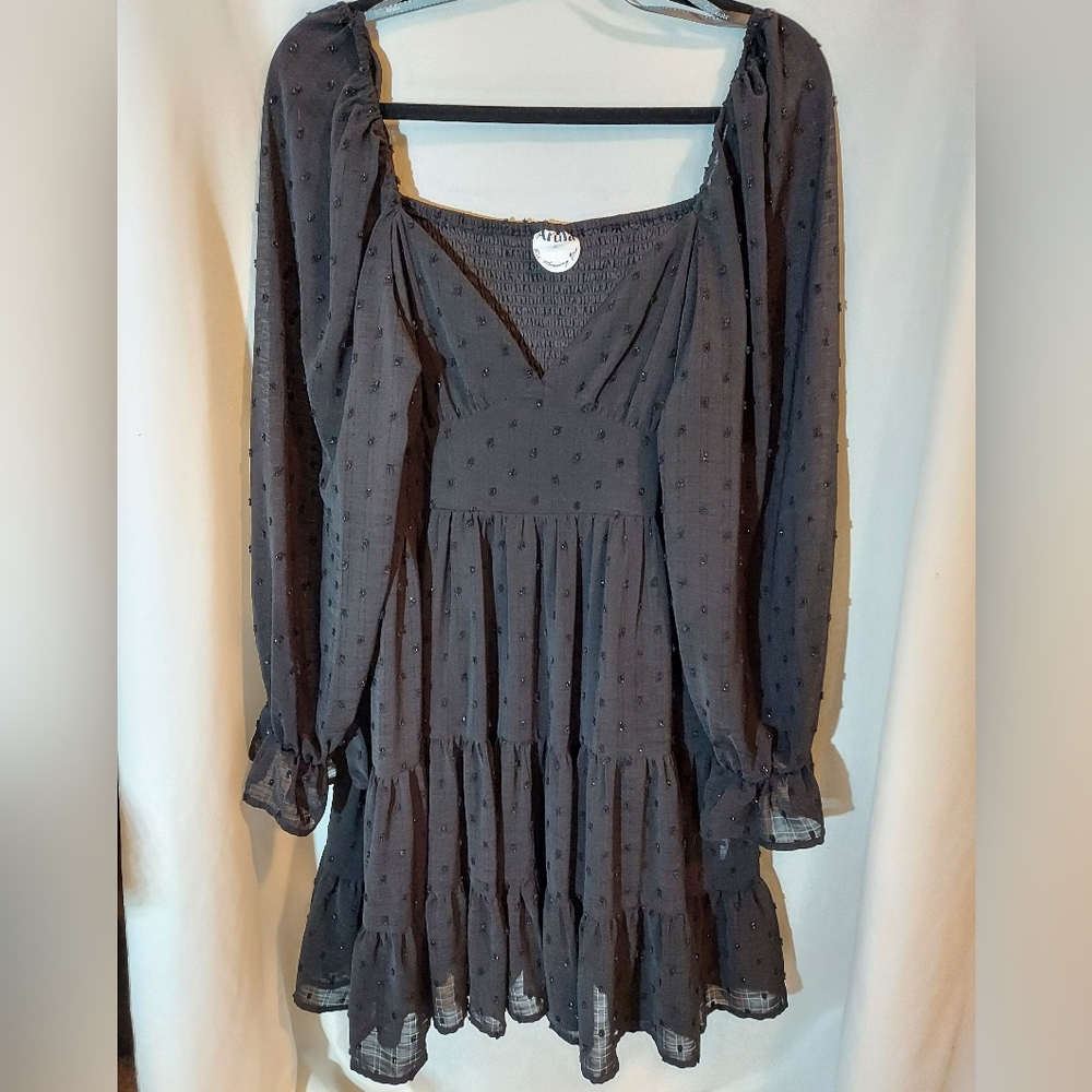 ARULA Black Long Sleeve Tiered Party Mini Dress EUC